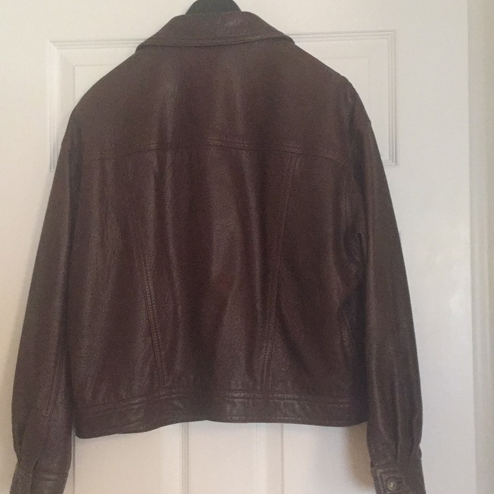 Ann Taylor leather bomber trucker jacket, vintage - Picture 2 of 13
